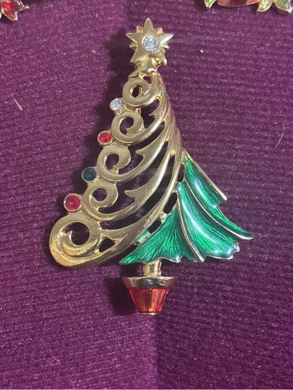 3 Vintage Christopher Radko Christmas Tree And  Holiday  Wreath Pin Brooch